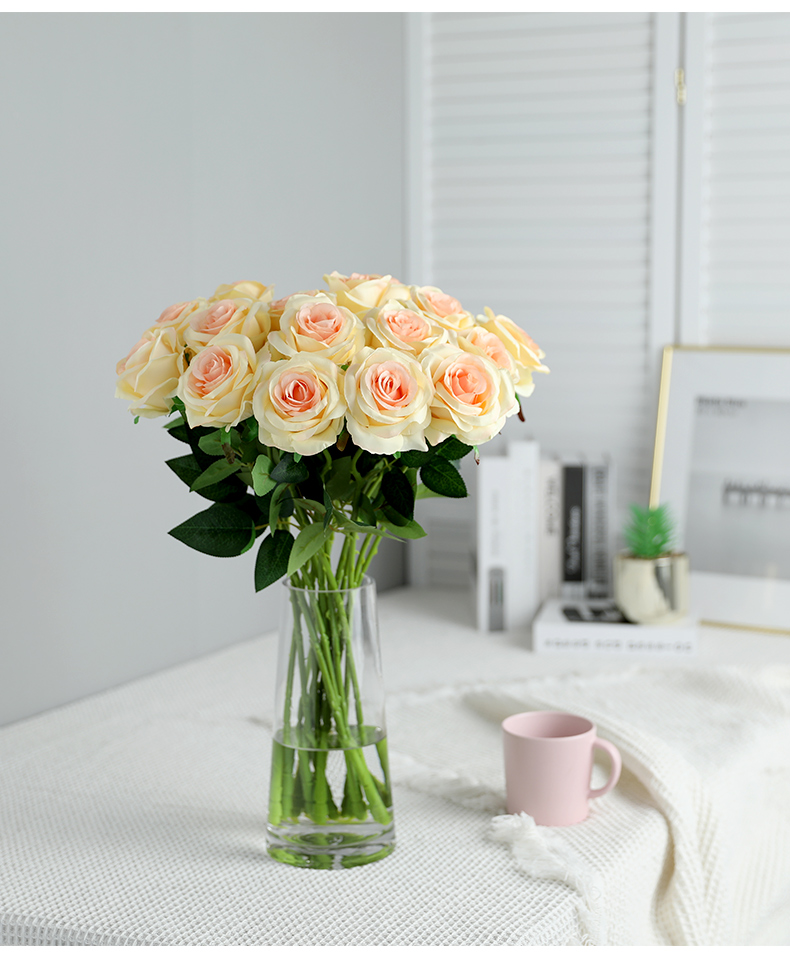 理卫花瓶/花艺 【优选好货】玫瑰花客厅装饰视柜插花摆设绢花单支塑料