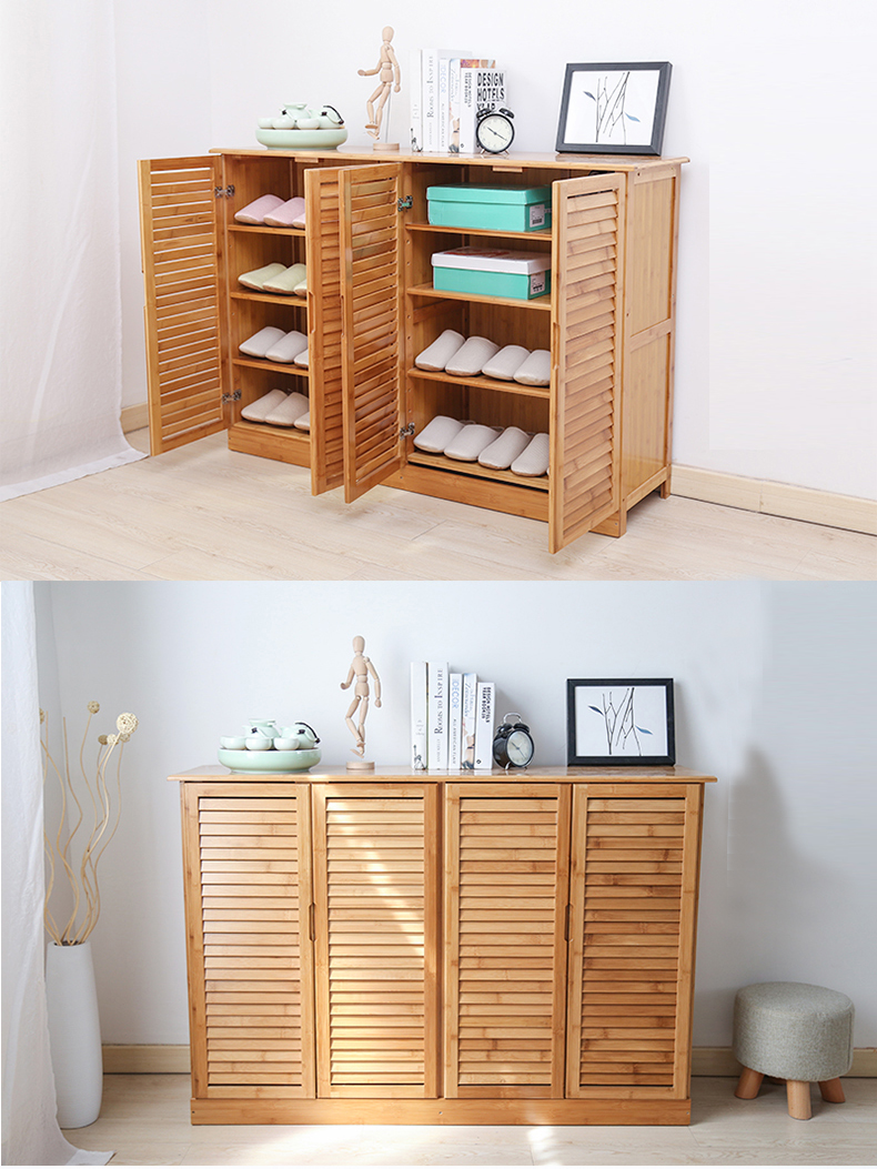 竹简易鞋柜实木简约现代客厅百叶厅玄关大容量对开鞋柜定制 常规双门