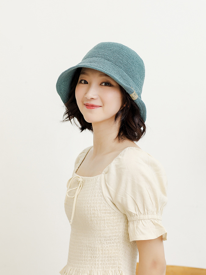 祥世恒吉帽夏季新款牛奶丝水桶帽森系布标针织盆帽女韩国色渔夫帽