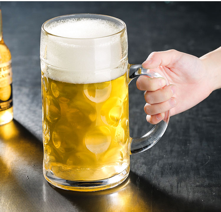 三维工匠加厚啤酒杯超大容量玻璃杯带把大号英雄杯酒吧大扎啤杯1000