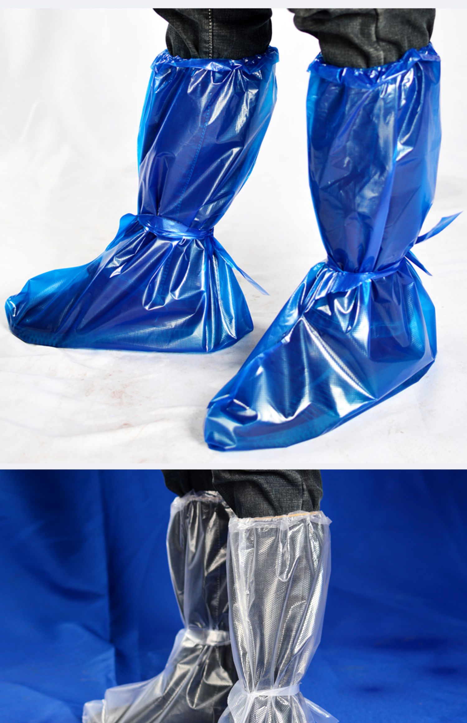 一次性鞋套防水雨天加厚长高筒养殖靴套防滑户外漂流绑带塑料脚套