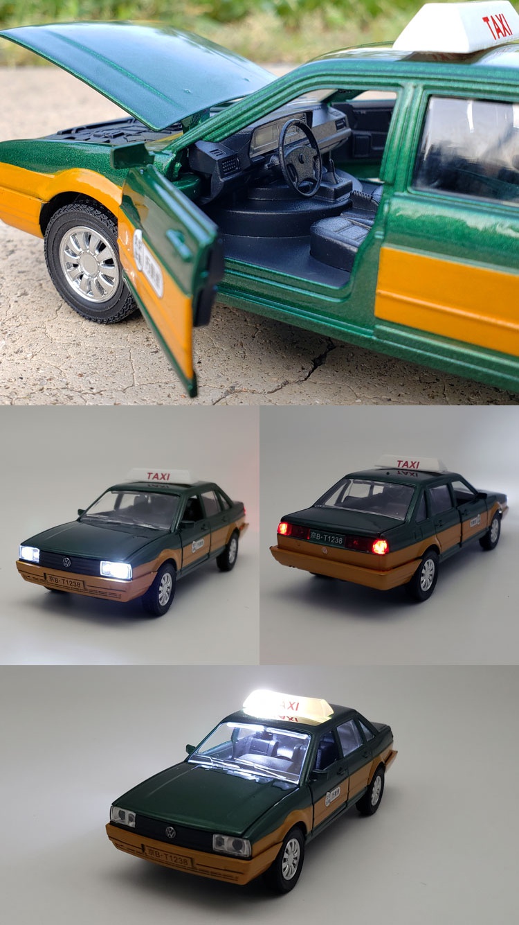 132大众桑塔纳出租车合金汽车模型仿真金属车模摆件声光回力玩具