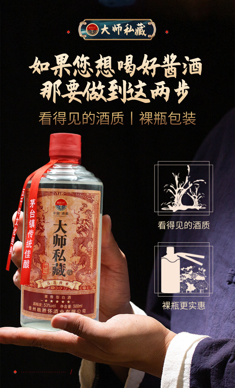 贵州赖胜怀大师私藏酱香型白酒53度500ml整箱装6瓶