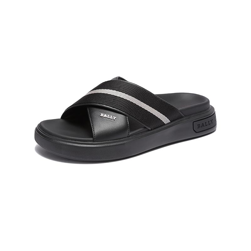 巴利(bally)男士拖鞋jake t 巴利 bally 男士牛皮/织物条纹厚底拖鞋凉