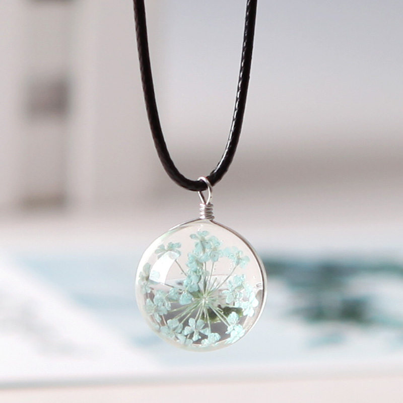 青歌吊坠礼品玻璃饰品玻璃球干花小文艺范蒲公英项链送女朋友生日七夕