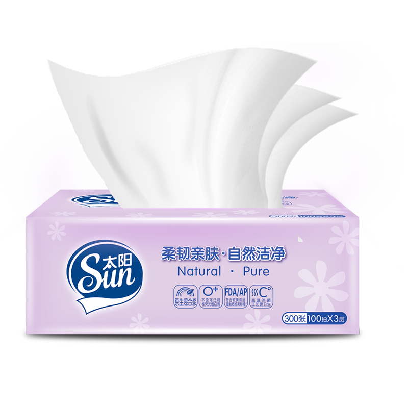 中顺洁柔抽纸 中顺洁柔太阳抽纸3层300张15包家用实惠装擦手纸小规格