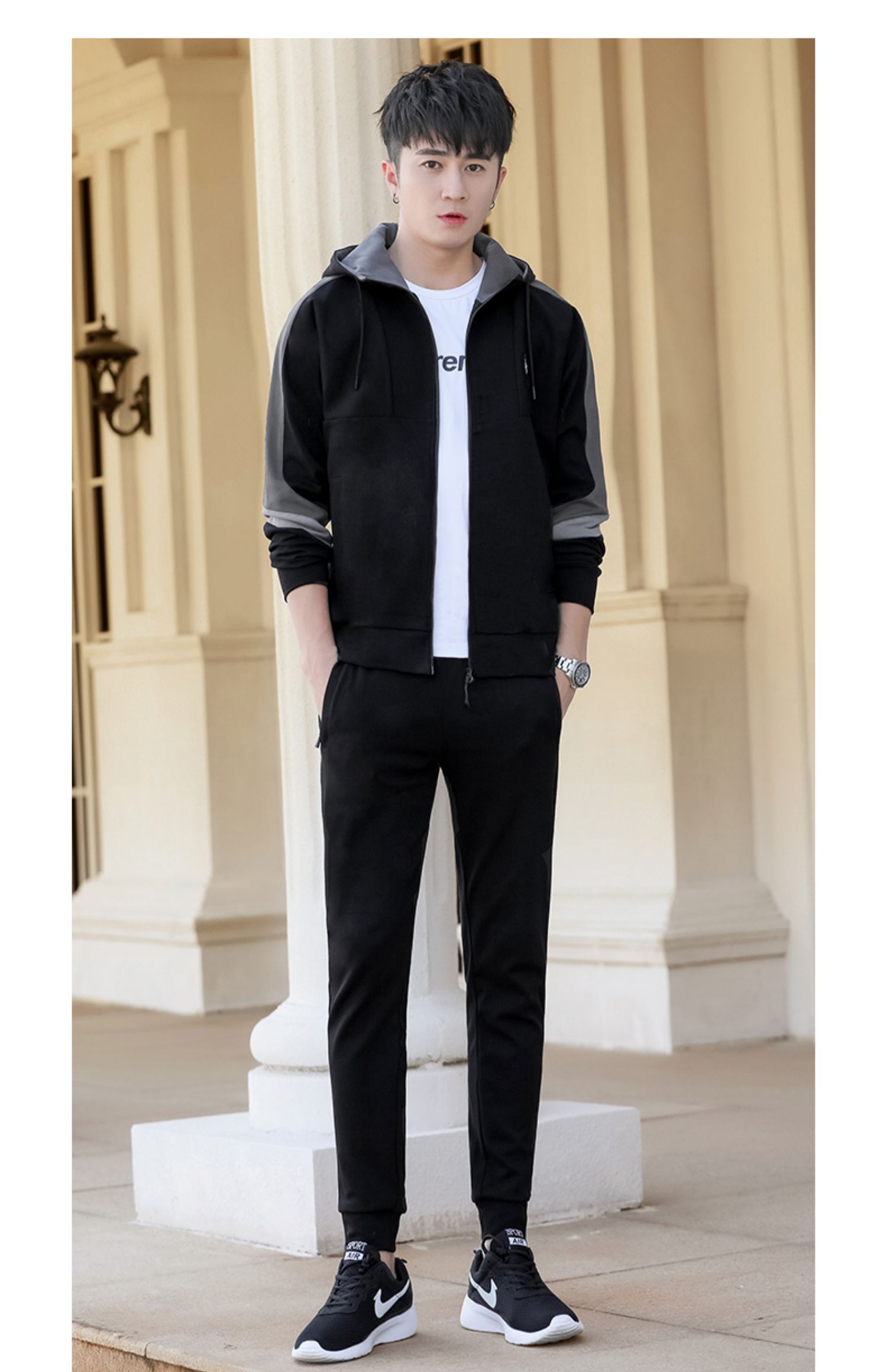 运动套装男2021新款春秋季潮休闲卫衣男装一套搭配帅气外套两件套
