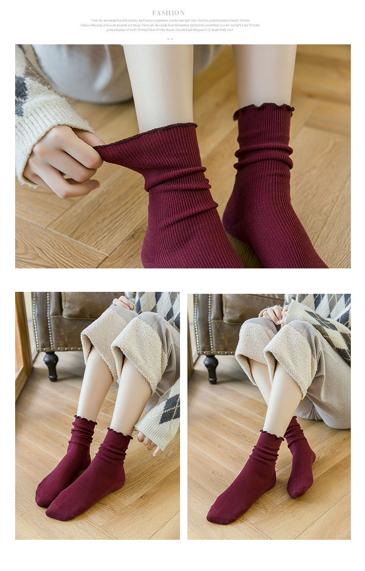 日系可爱花边荷叶边袜子女中长筒堆堆袜春秋复古韩国百搭个性 卓思哲