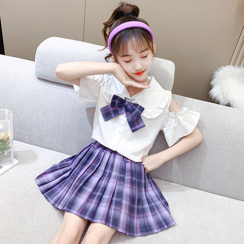 儿童jk制服套装小学生装9岁女孩裙子女童夏装2021新款短袖衬衣白色