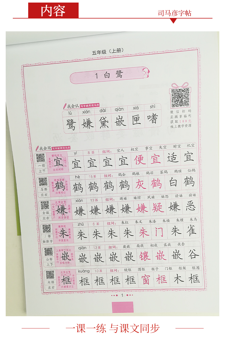 司马彦写字课课练五年级上册人教版字帖小学生练字本字词句同步训练