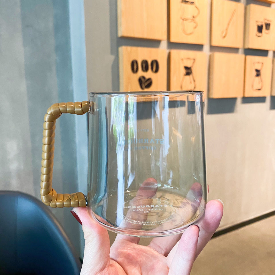 韩国星巴克2020新款海洋藤条编织把手玻璃杯咖啡杯大容量马克杯 韩版