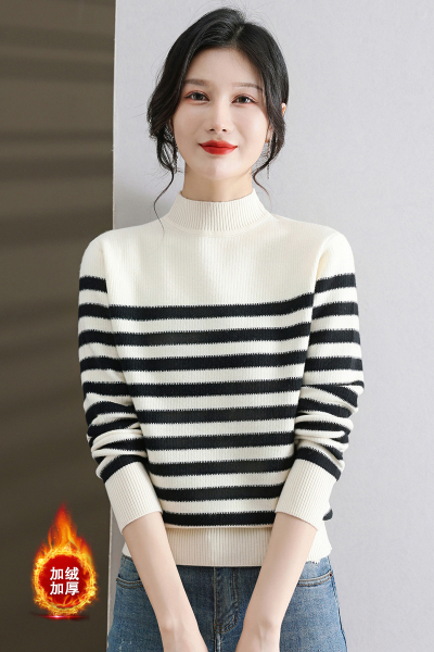 羊绒衫女半高领毛衣短款套头宽松加大码韩版加厚羊毛打底衫毛衣女春秋新款字母加厚一体加绒中年妈妈针织保暖打底衫