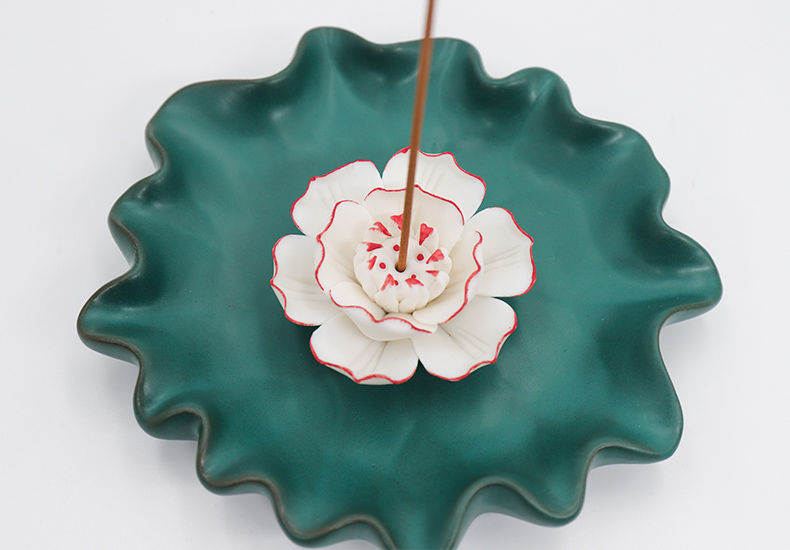 禅意陶瓷仿古莲花线香盘线香插盘三孔香座香托家用檀香炉沉香薰炉b1款