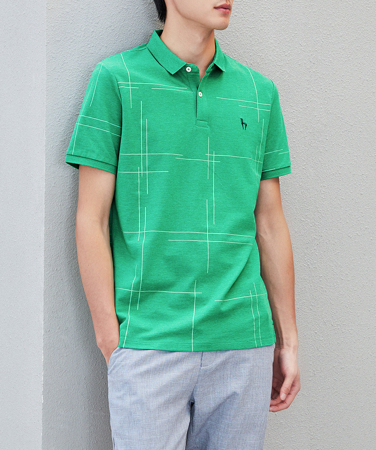 h2000男士polo衫 【名厂剪标】夏季翻领透气中绿花纹短袖polo衫【价格