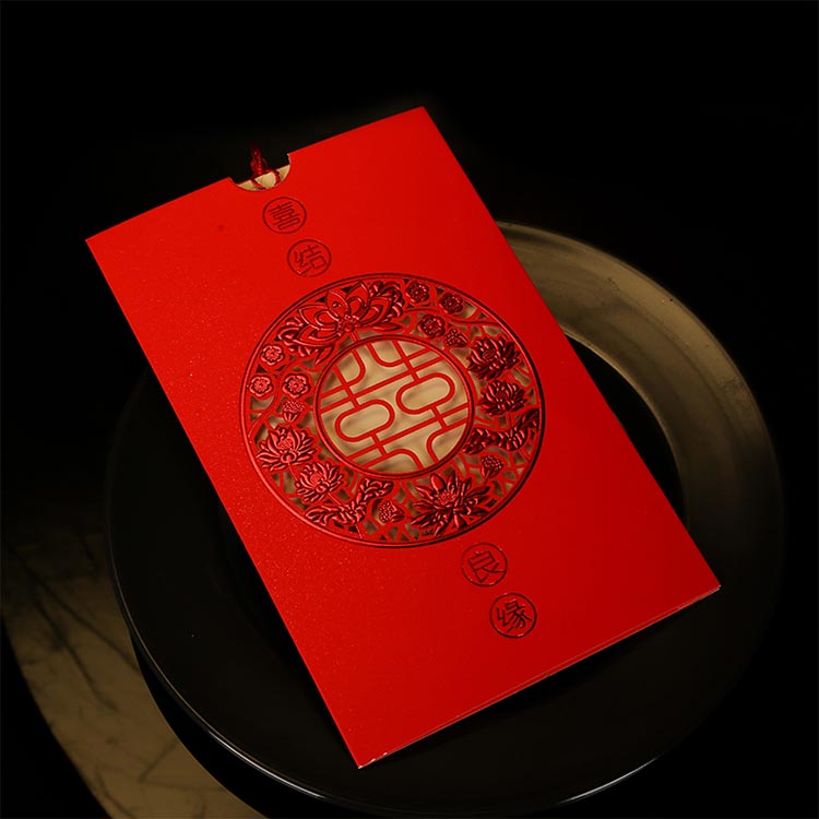 新喜字玫红烫金标准版50份装请帖结婚婚礼请柬喜帖创意中国风个性邀请