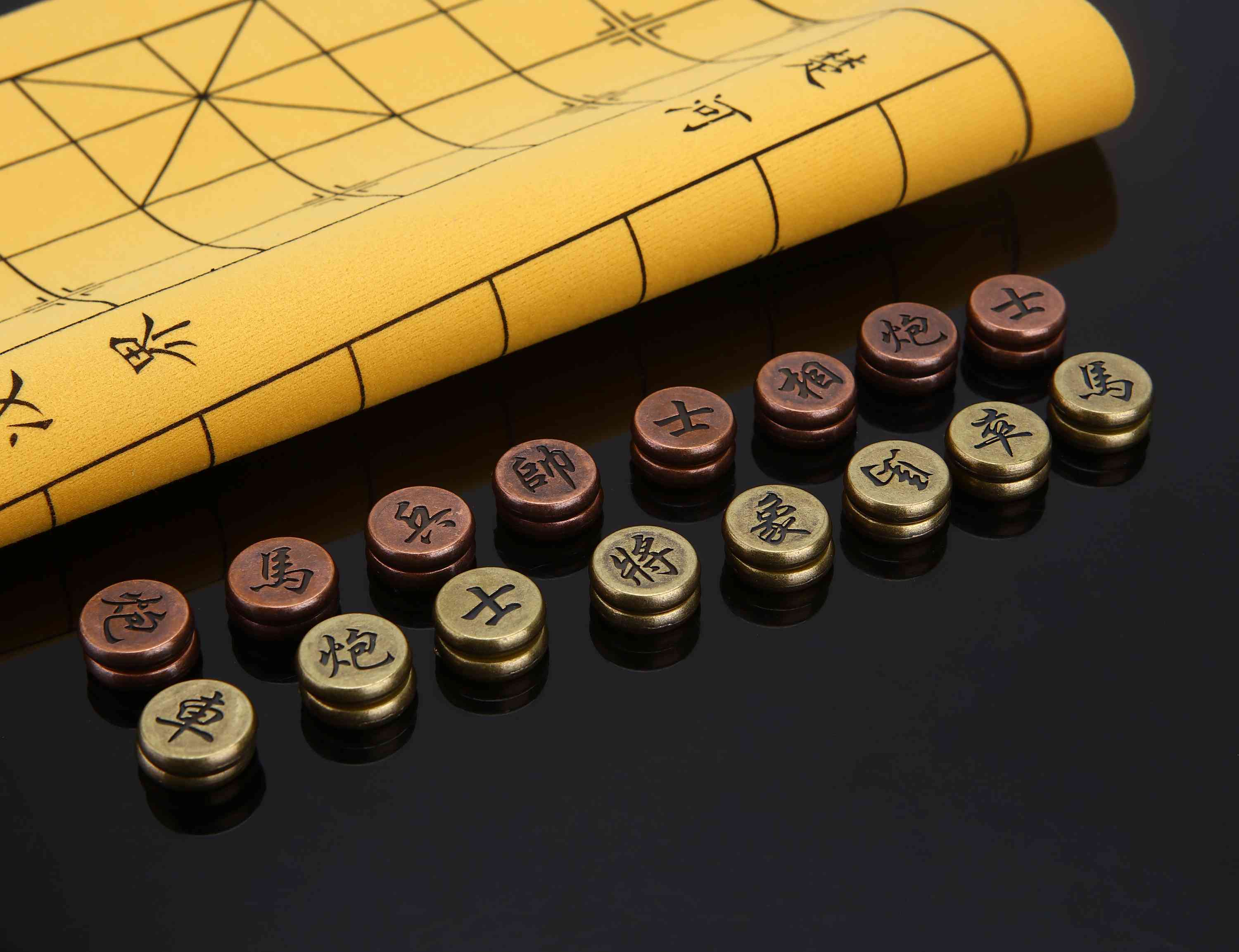 精美金属古铜中国象棋棋盘 初学者成人儿童学生家用培训象棋-古铜小号