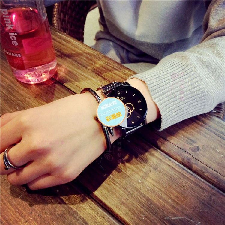 林檎情侣手表一对学生 韩版罗马刻度钢带对表时尚简约齿轮手表送男友