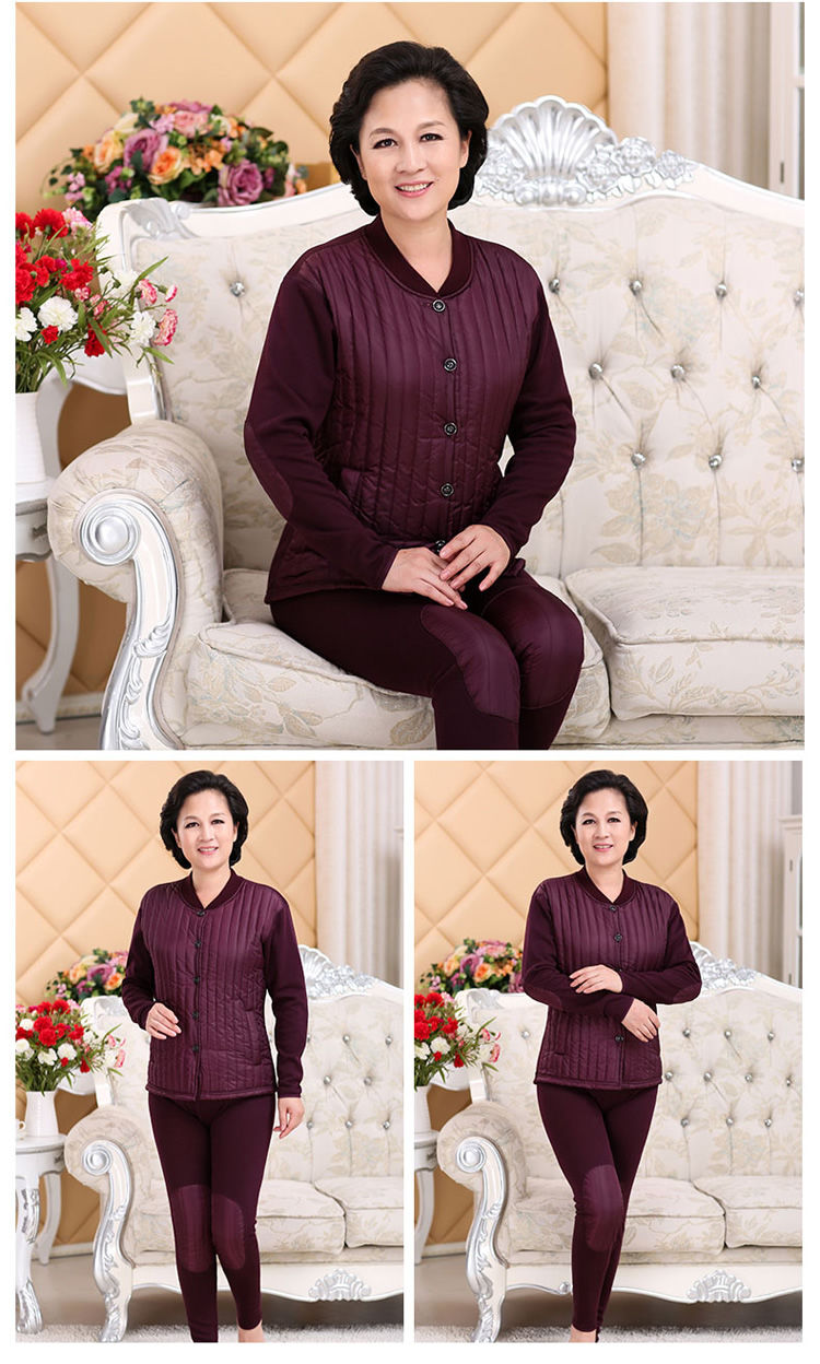 加绒加厚中老年人保暖内衣开衫男女老人本命年大红开襟开口