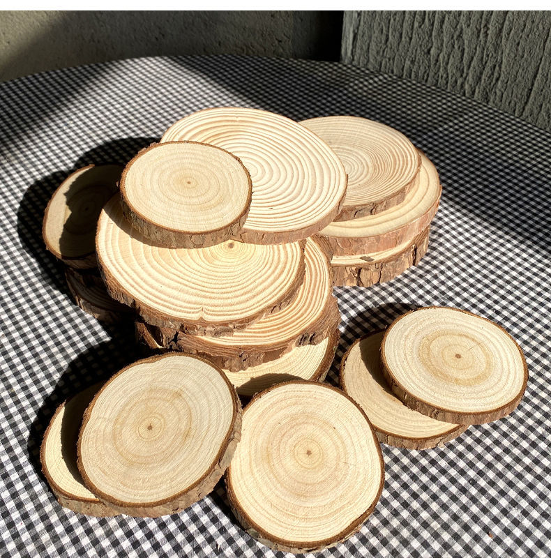 原木片年轮diy圆木片背景墙木桩小圆实木头幼儿园手工手绘画材料直径4