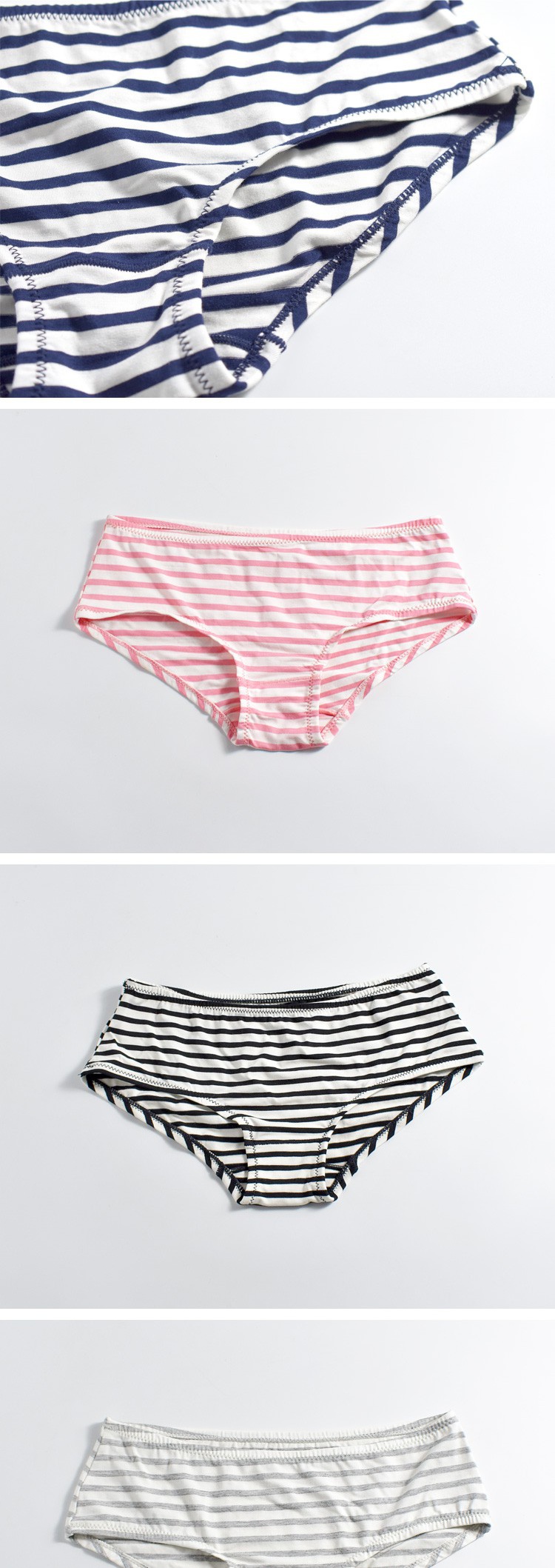 3条装蓝白条纹内裤女少女学生韩版简约潮流日系三角裤费琳