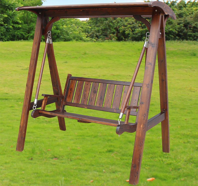 户外秋千庭院双人摇椅碳化木防腐木阳台露台室外实木摇椅秋千户外