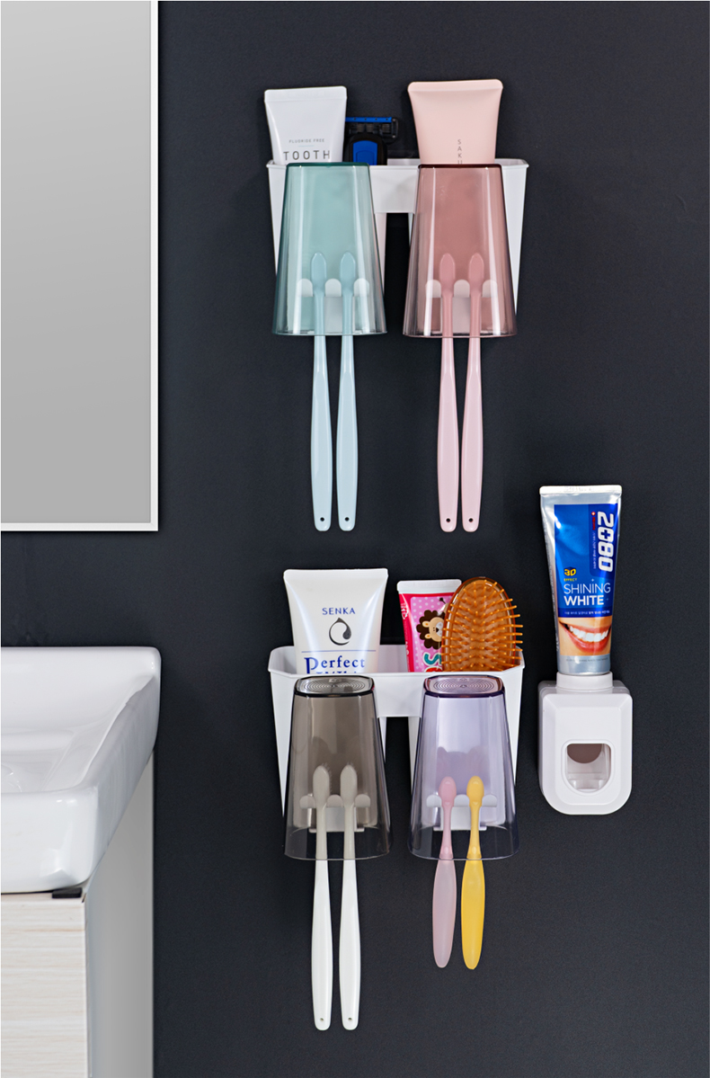 漱口杯套装免打孔壁挂式刷牙杯架子卫生间收纳盒 103三口之家牙刷架