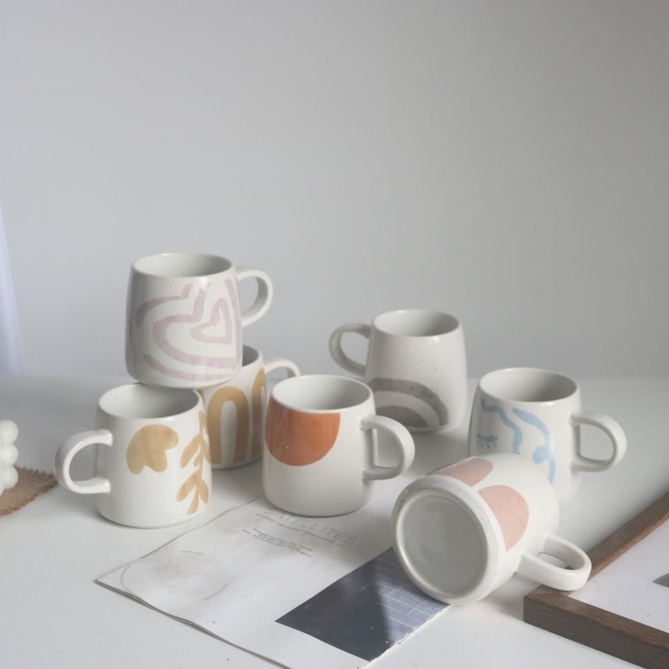 300毫升收口艺术陶瓷手绘水杯咖啡杯马克杯情侣杯点点