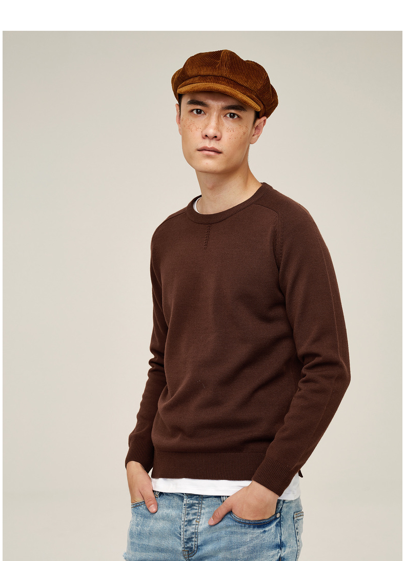 gxg男装男士时尚经典毛衣褐色圆领毛衫针织衫