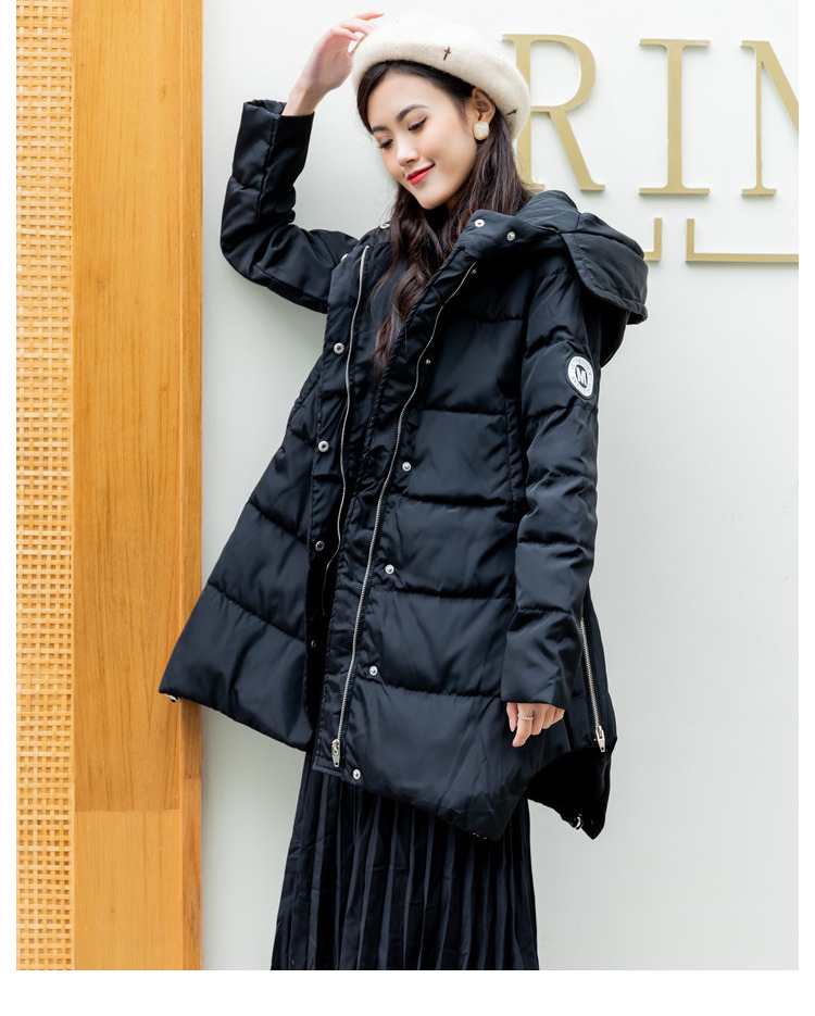 美丽衣橱时尚百搭黑色羽绒服女装新款2020冬韩版宽松连帽外套潮