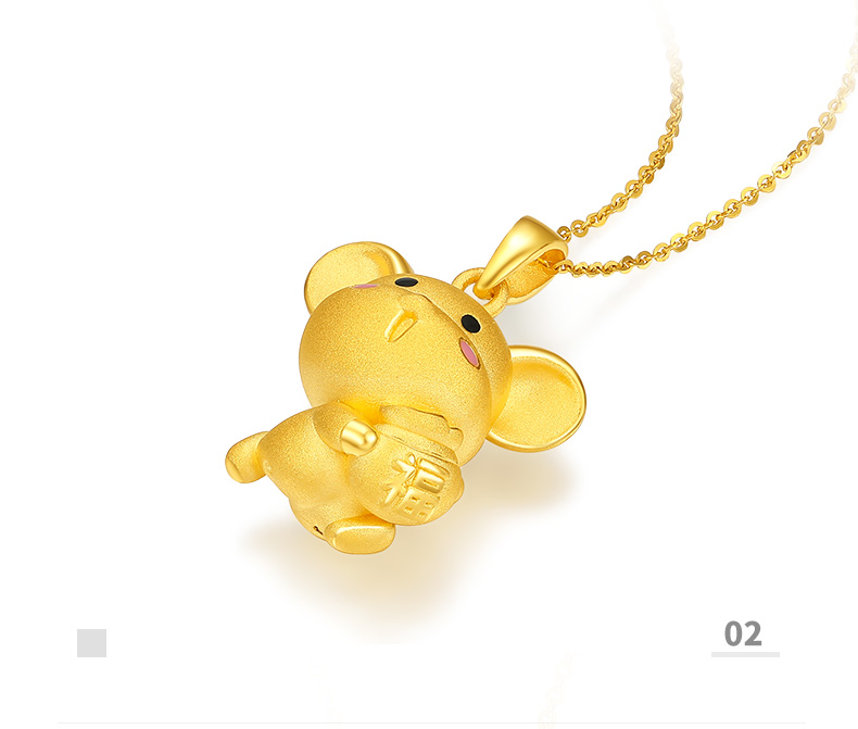 周大生黄金吊坠女萌趣福鼠吊坠3d硬金本命年生肖鼠