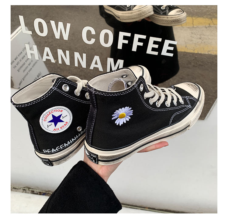 狂人宇1970s小雏菊小脏橘帆布鞋女高帮潮鞋百搭ins复古港味知义zhiyi