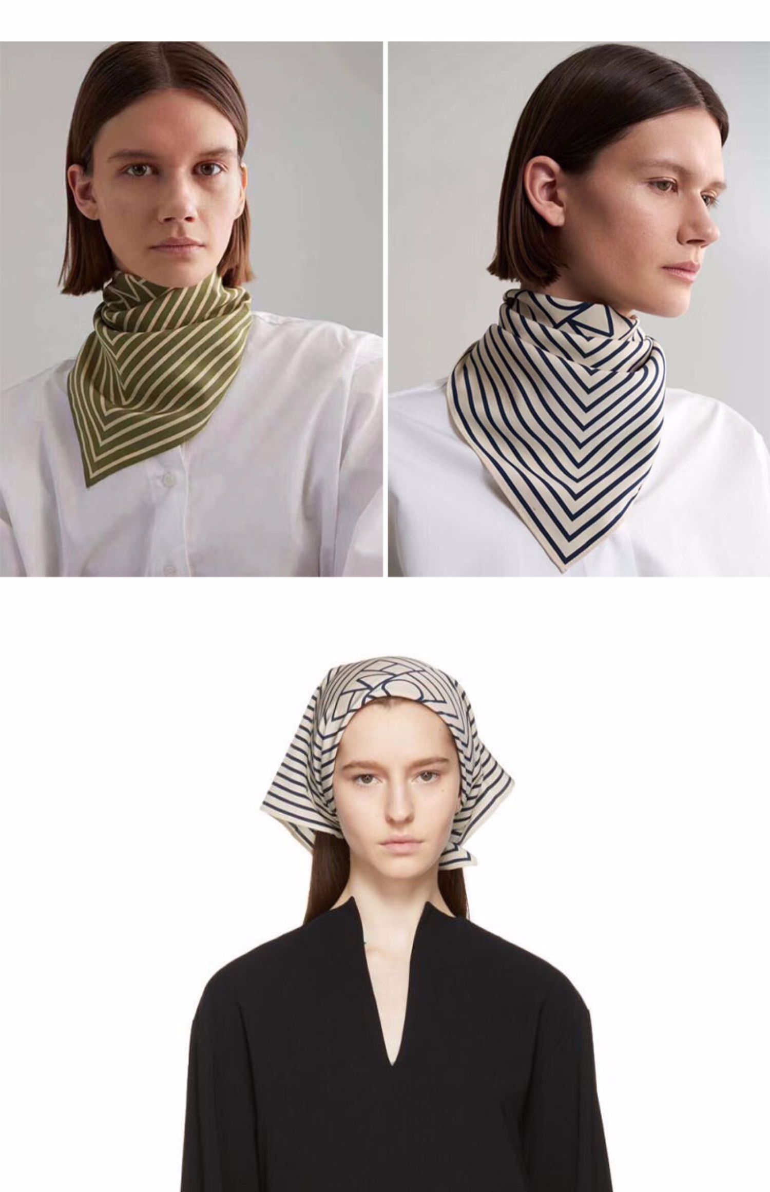 法式复古条纹丝巾女小方巾韩版百搭丝带发带领巾夏季薄款装饰围巾 回