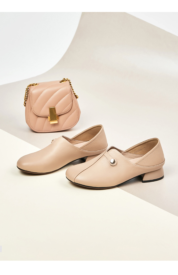 康奈(kangnai)女士圆头单鞋15202053 康奈女鞋 春季新款纯色圆头马蹄