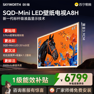 创维壁纸电视65A8H 艺术电视 SQD-MiniLED 不反光电视无缝贴墙 65英寸 65A7H升级款