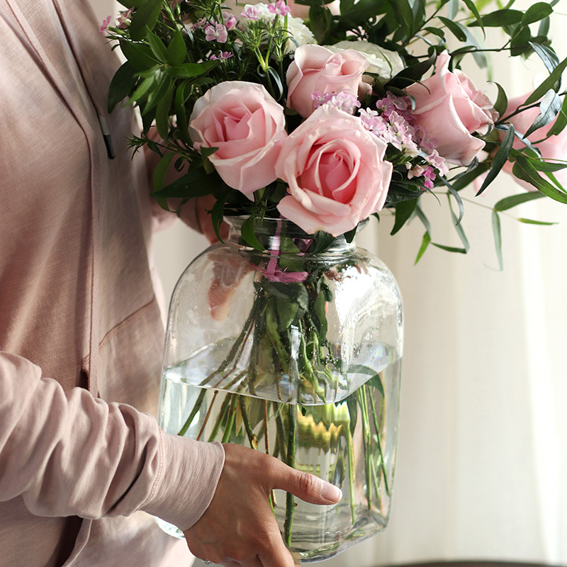 大花瓶透明玻璃客厅插花瓶水培花束瓶小清新彩色花器摆件玻璃花瓶