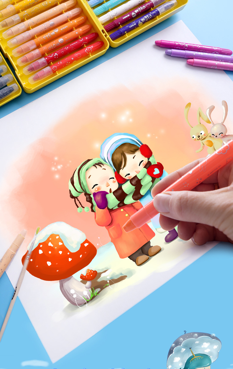 晨光油画棒36色24色48旋转蜡笔水溶性儿童画笔彩绘套装幼儿园彩笔可