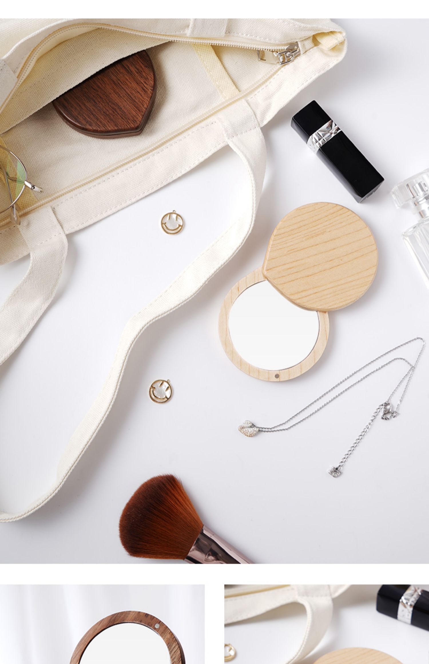 好养道(haoyangdao)浴室用品 haoyangdao随身便携小镜子木质高清手持