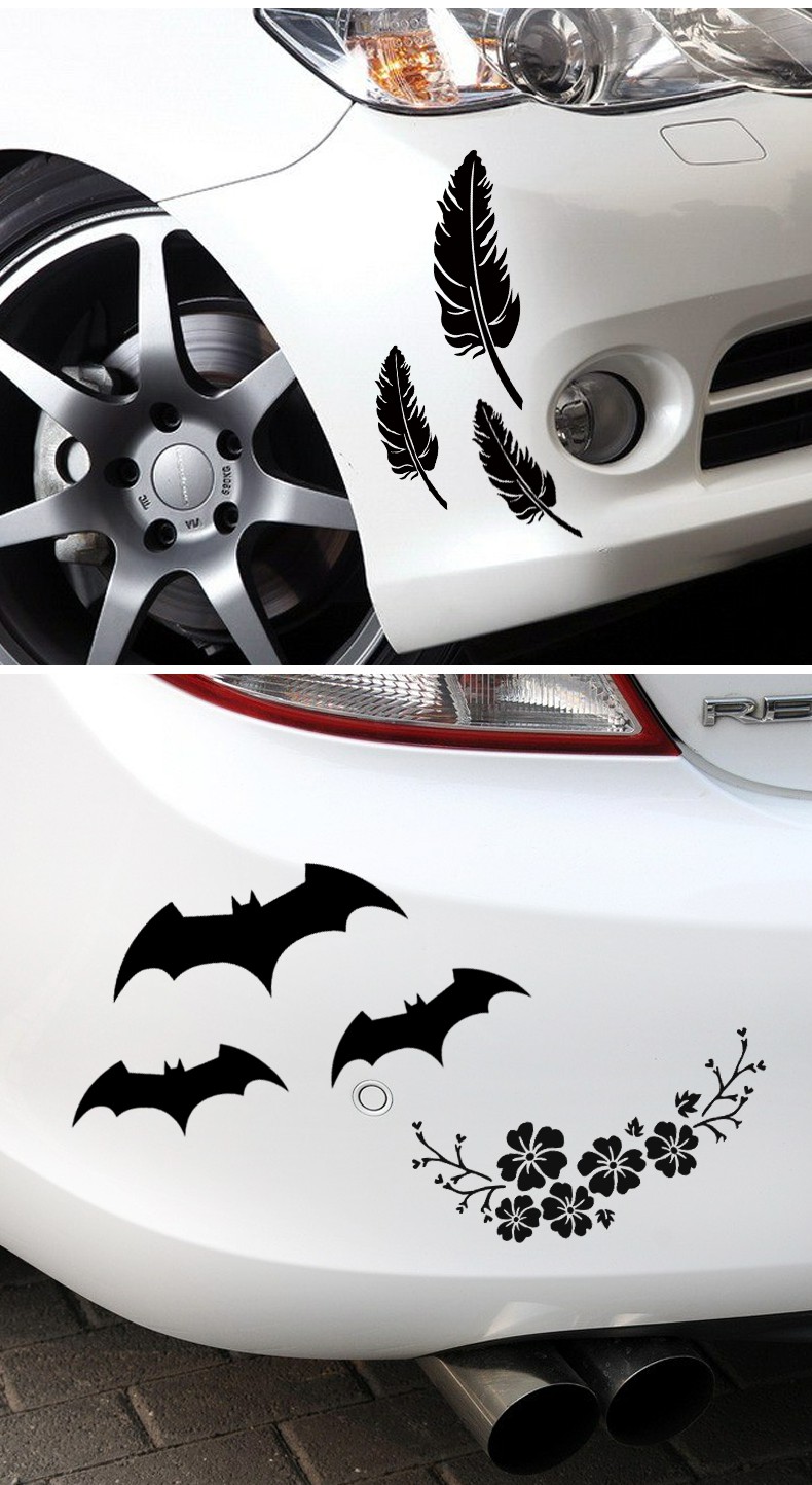 车贴划痕遮挡汽车贴纸羽毛树叶个性创意保险杠改装车贴用品装饰纸jing