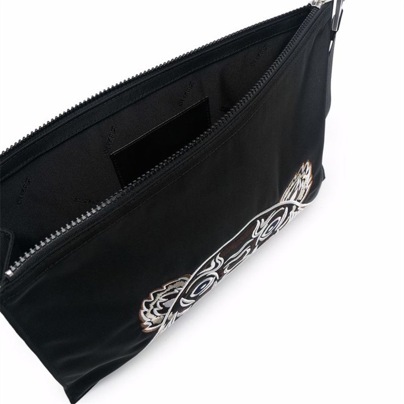 kenzo高田贤三男士黑色刺绣虎头图案拉链休闲时尚手拿包5pm322f2099g