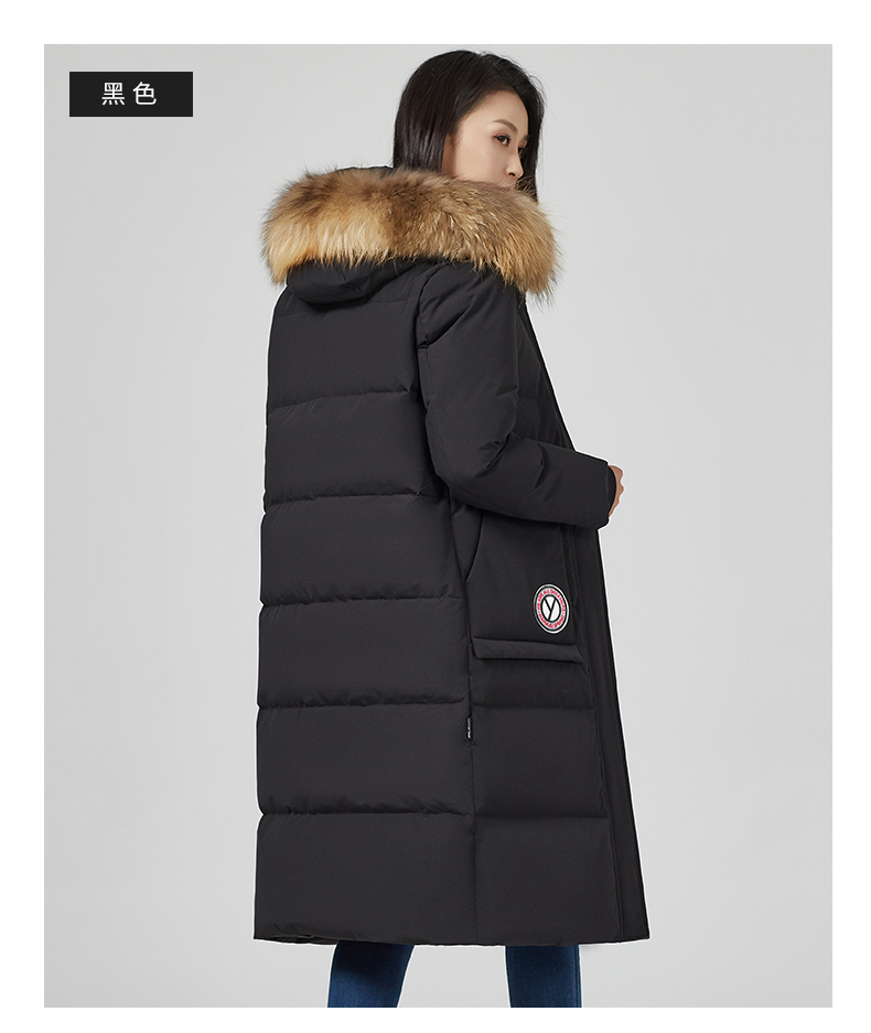 yaloo雅鹿羽绒服女中长款2019新款鹅绒韩版大毛领过膝羽绒外套m