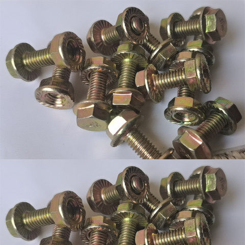 48级彩锌六角法兰螺丝螺栓m616m816个粗钣金不生锈螺m6黄色30个