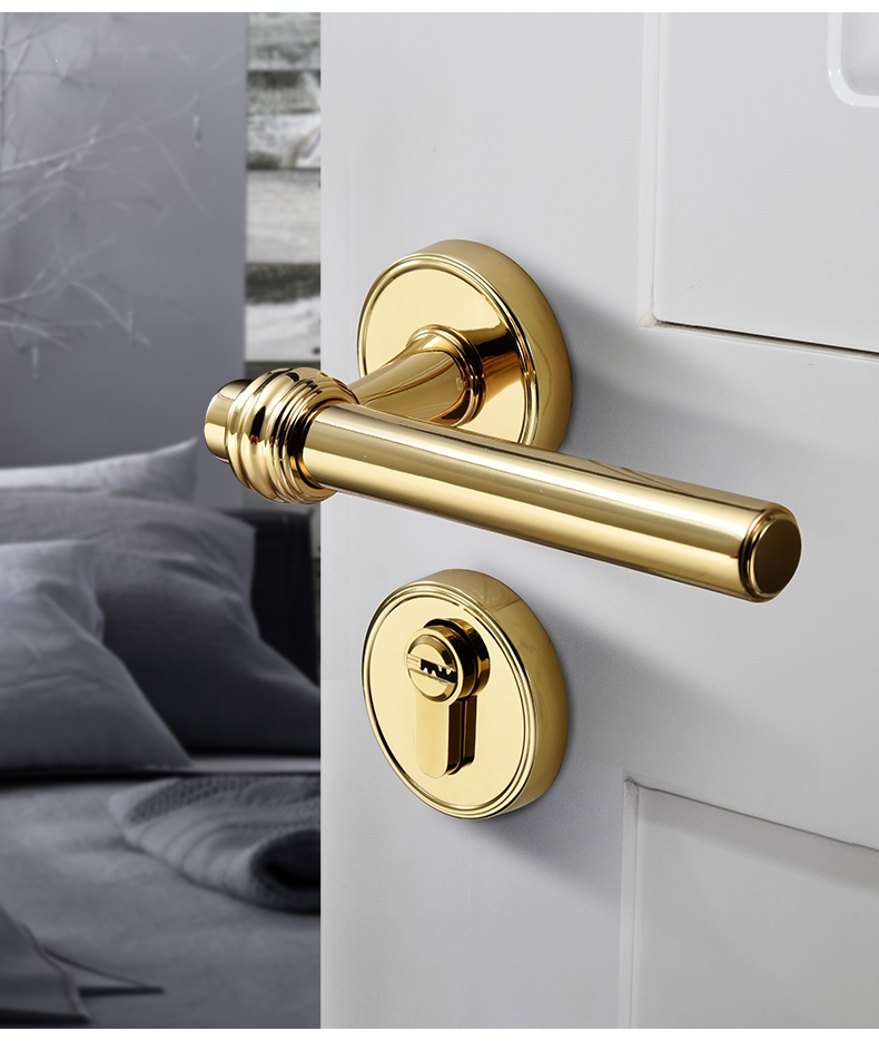 房间门锁室内家用卧室木门古达金色门把手美式房门锁具整套