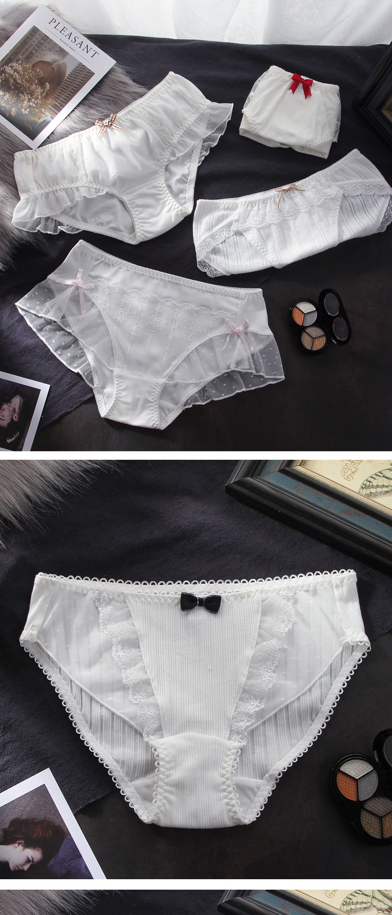 白色内裤女日系少女蕾丝性感棉裆中腰可爱女生三角内裤头 卓思哲