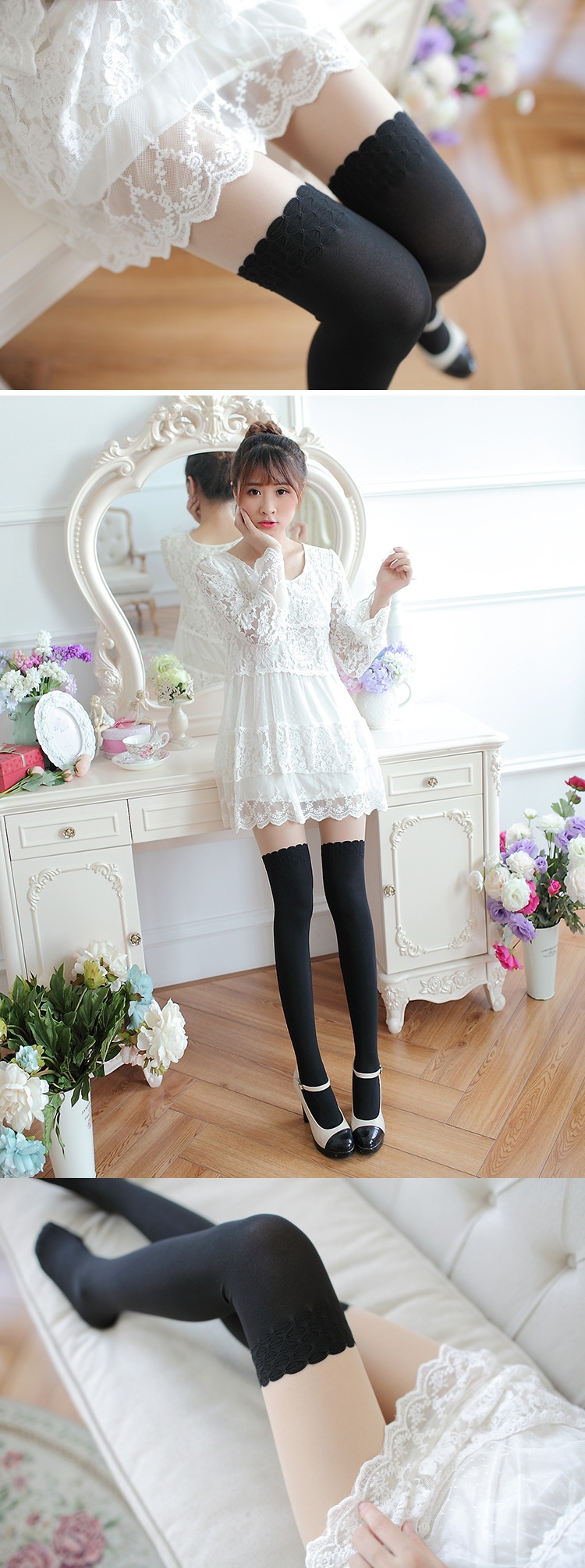 显瘦拼接假长筒袜显瘦打底袜假大腿连裤袜子丝袜假高筒女丝袜 fish