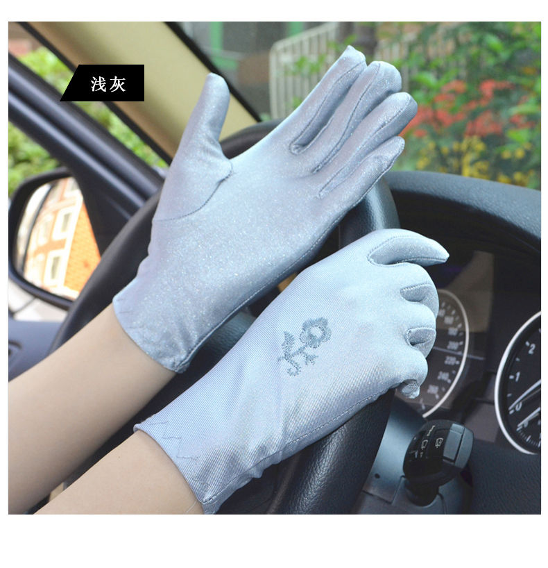 夏季开车防晒手套女弹力绣花刺绣氨纶薄款冰丝短款礼仪短款白手套