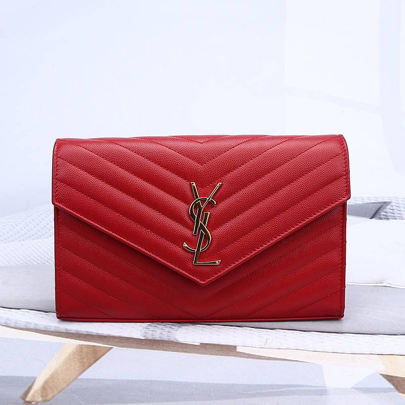 95新圣罗兰红色牛皮monogram系列女士单肩信封包