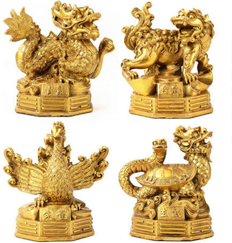 宏图好运铜四方兽摆件青龙白虎朱雀玄武四兽套家居摆件