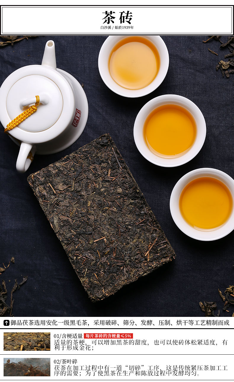 湖南安化黑茶白沙溪1953金花茯茶年份老茯砖茶2013年御品318g