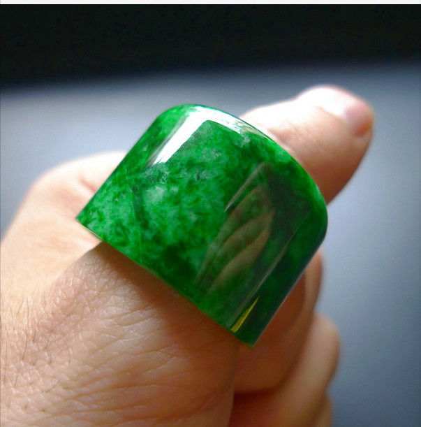 天然缅甸干青铁龙生祖母绿扳指翡翠色指环天然玉石扳指戒指环男款翡翠