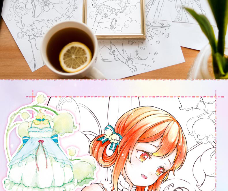 正版花与萌娘花嫁梦幻婚纱手绘涂色集飞乐鸟哒哒猫动漫卡通人物绘画